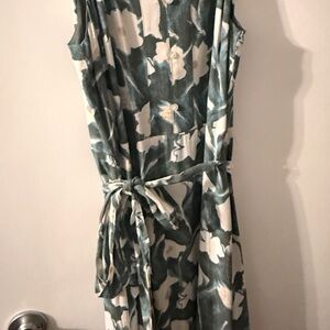 Ann Taylor Teal and Cream Midi Dress